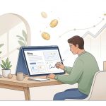 مردی در حال نوشتن روی لپ تاپ-وبلاگ نویسی تجاری
